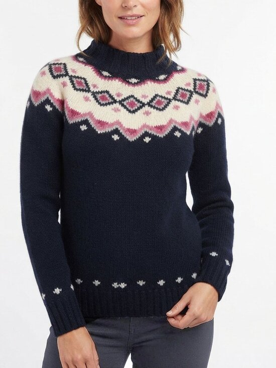 St. Michael Sweaters - Vintage St Michael Fair Isle Wool Blend Sweater Pullover Navy Blue Pink Small S
